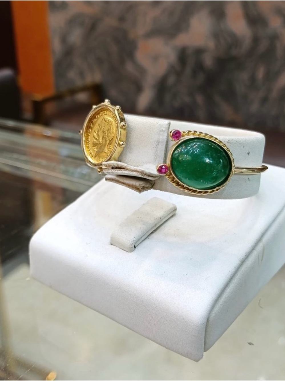 21 kt custom hand made bangle with accent stone